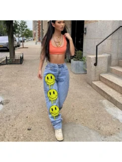 Smiling Face Printing Casual Denim Pants -Bambam Clothing Shop P 20220905183451068 283
