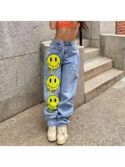 Smiling Face Printing Casual Denim Pants -Bambam Clothing Shop P 20220905183453165 498