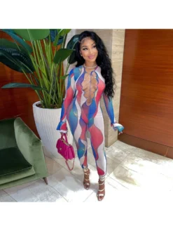 Sexy Tie Wrap Printed Fall Long Sleeve Jumpsuits -Bambam Clothing Shop P 20220907105953619 616