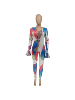 Sexy Tie Wrap Printed Fall Long Sleeve Jumpsuits -Bambam Clothing Shop P 20220907110000753 656