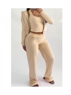 Leisure Pure Color Velvet Women's Three-piece Set -Bambam Clothing Shop P 20221011161528281 835