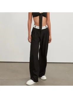 Patchwork Straight Leg Pants For Work