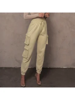 Casual Sports Solid Drawstring Cargo Pants