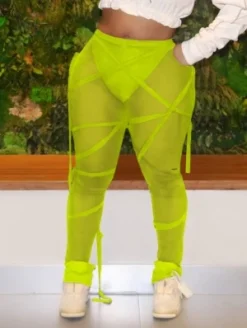 See Through Bandage Sports Long Pants For Women
