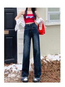 Designer Straight Leg Tassels Blue Jeans -Bambam Clothing Shop P 20221202095059875 494