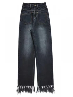 Designer Straight Leg Tassels Blue Jeans -Bambam Clothing Shop P 20221202095107083 462