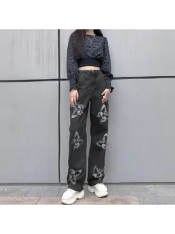 Fashion Street Style Printed Denim Jeans For Women