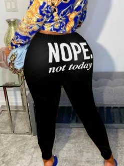 Black Plus Size Printed Skinny Women Pants