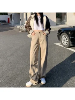 Casual Versatile Khaki Loose Women's Denim Jeans