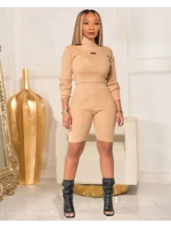 Casual Letter Embroidery Top And Skinny Shorts Set