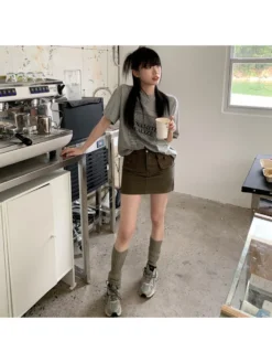 2023 Casual Pocket Green Versatile Skirt Female -Bambam Clothing Shop P 20230222095526847 980