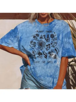 Western Flower Printed Tie Dye Women T Shirts
