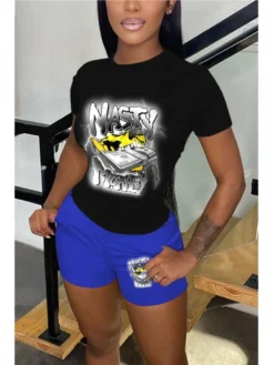 Graphic Summer T Shirt And Short Two-Piece Set