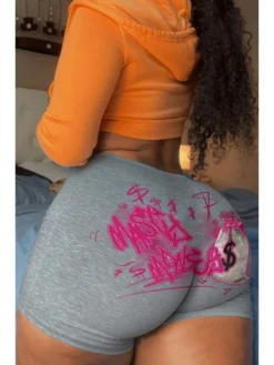 Street Hot Girls Printing Gray Sports Shorts