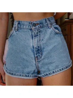 Resort Style Light Blue Denim Short For Women