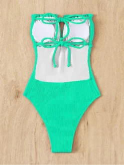 Green Backless Ruffled One-pieces Swimsuit -Bambam Clothing Shop P 20230330181824619 773