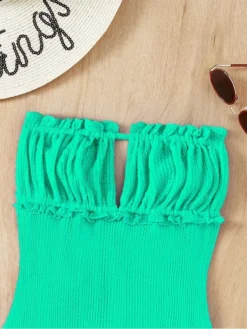 Green Backless Ruffled One-pieces Swimsuit -Bambam Clothing Shop P 20230330181826983 680
