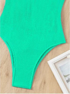 Green Backless Ruffled One-pieces Swimsuit -Bambam Clothing Shop P 20230330181829053 587