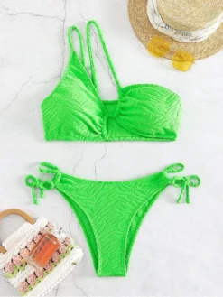 Asymmetry Green Designer Beach Women One Shoulder Bikini Sets -Bambam Clothing Shop P 20230401140424764 479