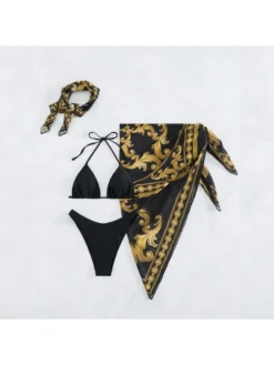 Beach See Through Yellow Black Three-Piece Bikini Sets -Bambam Clothing Shop P 20230401143626408 225