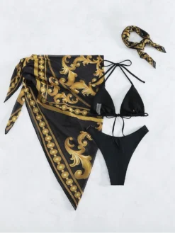 Beach See Through Yellow Black Three-Piece Bikini Sets -Bambam Clothing Shop P 20230401143628600 754