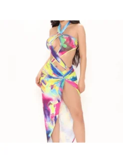 Sexy Tie Dyed Hollow Out Sleeveless Swimsuit Set -Bambam Clothing Shop P 20230401154927452 610