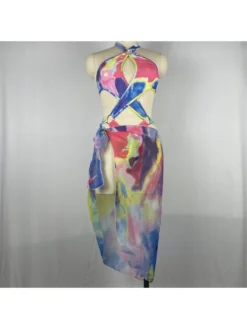 Sexy Tie Dyed Hollow Out Sleeveless Swimsuit Set -Bambam Clothing Shop P 20230401154932018 826