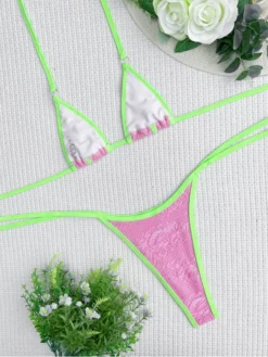 Sexy Contrast Color Backless Pink Bikini Swimsuit -Bambam Clothing Shop P 20230407092535261 480