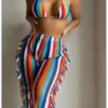 New Striped Tassels 3 Piece Bikini Sets For Women