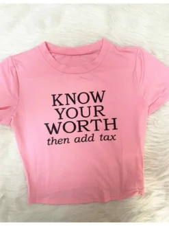 Summer Crew Collar Letter Printing Pink Crop Top -Bambam Clothing Shop P 20230419200828145 740