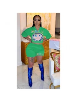 Casual Smiling Face Printing Shorts Two-Piece Suit
