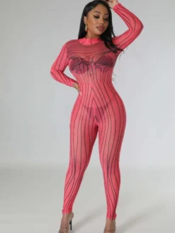 Zipper Up See Through Sexy Long Sleeve Skinny Jumpsuits -Bambam Clothing Shop P 20230425195925212 913