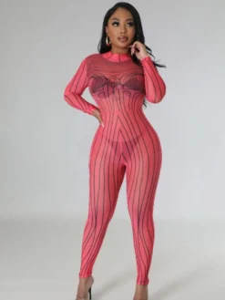 Zipper Up See Through Sexy Long Sleeve Skinny Jumpsuits -Bambam Clothing Shop P 20230425195927518 342