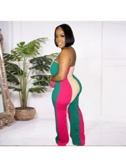 Sexy Striped Colorblock Strapless Wide Leg Jumpsuits -Bambam Clothing Shop P 20230426191224647 774