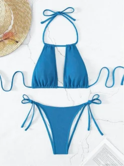 Sexy Hot Beach Light Blue Cutout Tie Wrap Bikini Sets -Bambam Clothing Shop P 20230505154826851 508