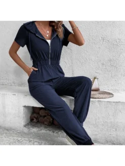 Summer Casual Hooded Pure Color Women's Jumpsuit -Bambam Clothing Shop P 20230506203229496 438