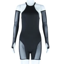 Women's Black Gauze See-Through Tight Rompers -Bambam Clothing Shop P 20230511145917396 806