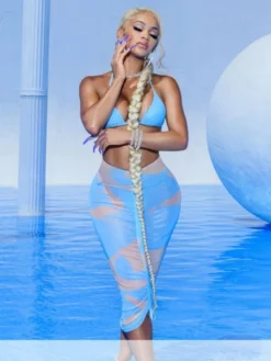 Ruched Drawstring See Through Blue Skirt Bikini Sets -Bambam Clothing Shop P 20230512141411061 348