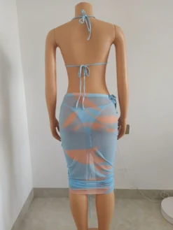 Ruched Drawstring See Through Blue Skirt Bikini Sets -Bambam Clothing Shop P 20230512141417964 217