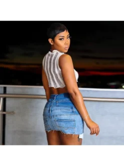 Fashion Blue Contrast Color Skirt For Women -Bambam Clothing Shop P 20230523113623051 695