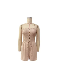 Summer Apricot Backless Ruched Rompers Female -Bambam Clothing Shop P 20230523192727186 322