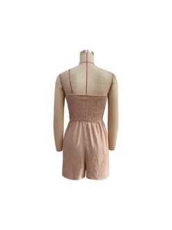 Summer Apricot Backless Ruched Rompers Female -Bambam Clothing Shop P 20230523192731765 556