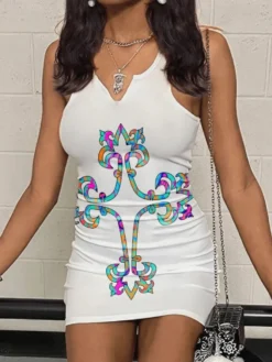 Summer Printed Sleeveless Bodycon Mini Dress