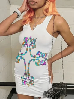 Summer Printed Sleeveless Bodycon Mini Dress -Bambam Clothing Shop P 20230606191128396 448