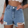 Blue Ripped Design Denim Shorts