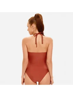 Solid Ruched Backless One-Piece Swimsuit -Bambam Clothing Shop P 20230613155942309 553