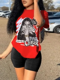 Red Printing Casual Trouser Set