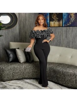 Sexy Ruffled Off Shoulder Wide Leg Jumpsuits