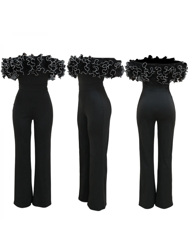 Sexy Ruffled Off Shoulder Wide Leg Jumpsuits 4 Sexy Ruffled Off Shoulder Wide Leg Jumpsuits - Image 4