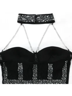 Halter Hot Drilling Feather Romper -Bambam Clothing Shop P 20230619140813635 305